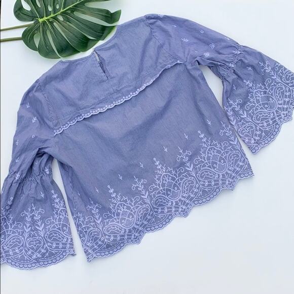 J. Crew Large Embroidered Striped Poplin Bell Sleeve Blouse - Picture 6 of 8